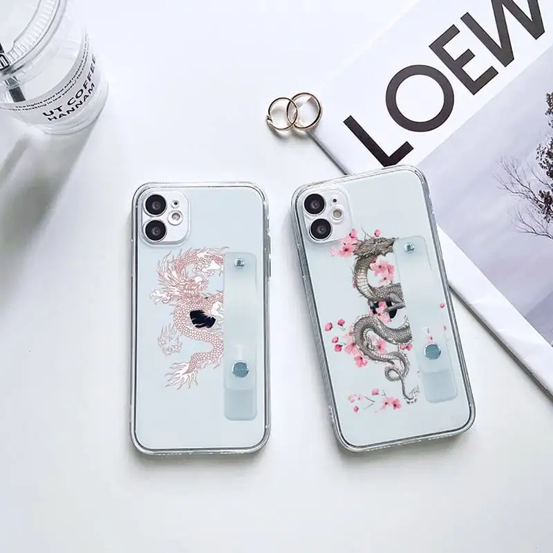 

luxury dragon Cool Phone Case Wrist Strap For iPhone 7 8 11 12 X XS XR MINI Pro Max Plus Hand Band Transparent Clear