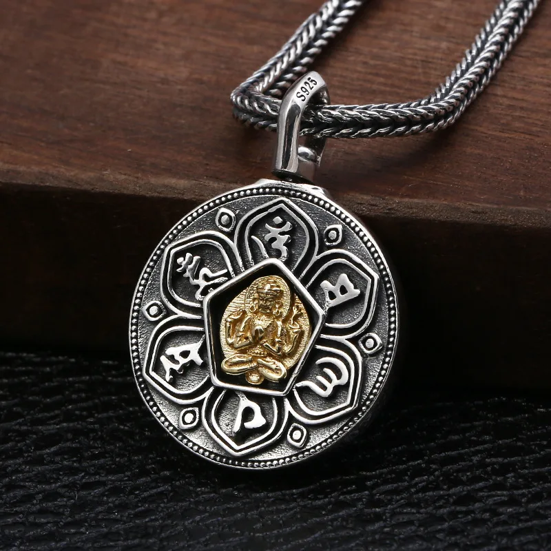 Real 925 Sterling Silver colour Mantra Pendant Thai Six Words Carved OM Prayer Tibetan Buddhist Tags Jewelry | Украшения и