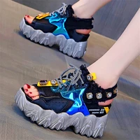 womens genuine leather gladiator sandals high heels open toe fashion sneakers summer boots open creepers party shoes