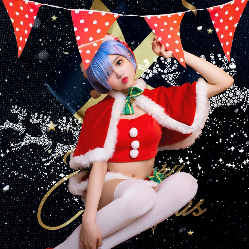 Аниме! Рождественский костюм Re: жизнь в другом мире от нуля Рем красная Милая