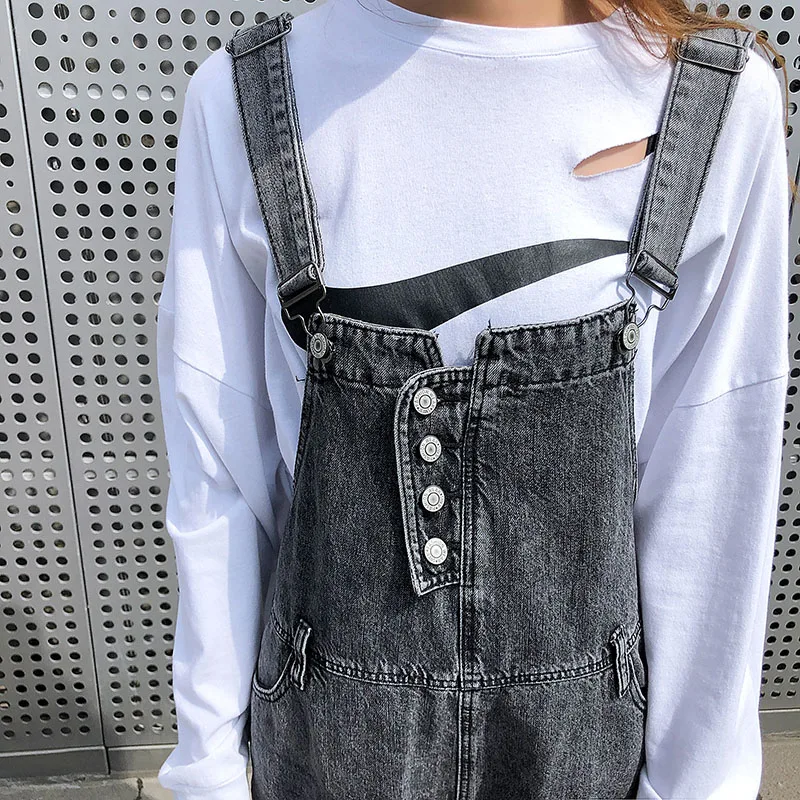 

2021 Fashion Women Loose Jeans Overalls Classic Gray Jumpsuits Denim Bib Pantsn Female Spring Street Suspender Cowboy Trousers