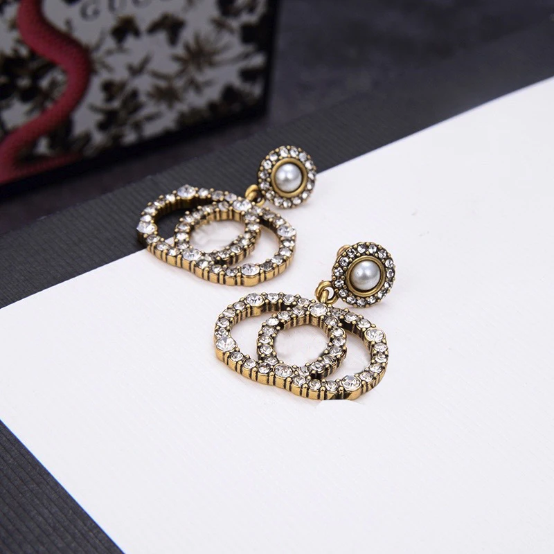 2021 новые модные дизайнерские серьги с надписью G Home Стразы Винтажный стиль