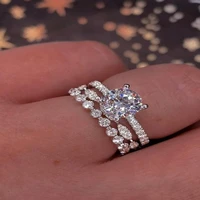 2 pcsset milangirl fashion rings set for women jewelry simple design square zircon bridal wedding engagement ring jewelry