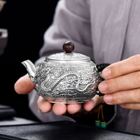 dragon and phoenix chengxiang 999 sterling silver teapot anti scald heat insulation handle silver kettle kung fu tea set
