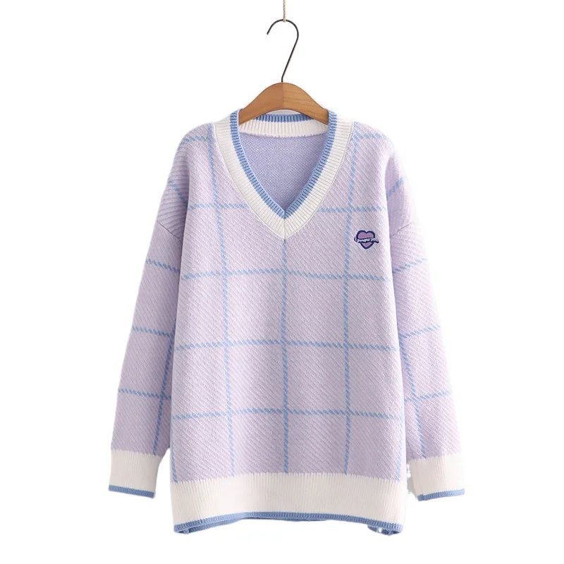 

Letter Embroidery Jacquard Women Knit Pullovers Sweaters 2021 Winter Warm Korean Fashion Girly Sweet Style Cute Soft Tops