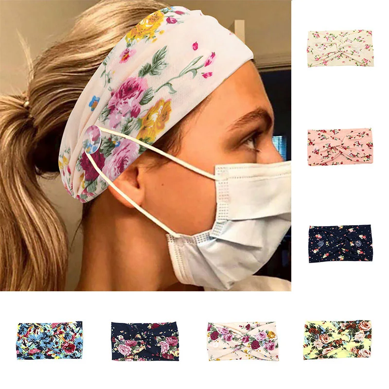 

Elastic Women Adult Hairbands Wide Button Floral Headband Soft Yoga Sports Sweat Fashion Mujer Hair Accessory Elegant Headdress