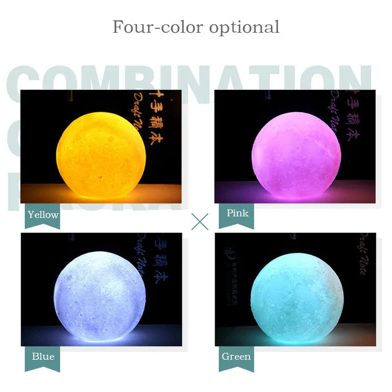 3D светящийся ночник в виде Луны светодиодный ночной Светильник для детей