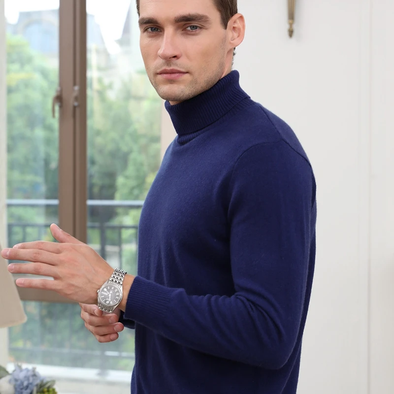 Мужская кашемировая водолазка однотонные базовые пуловеры с отложным