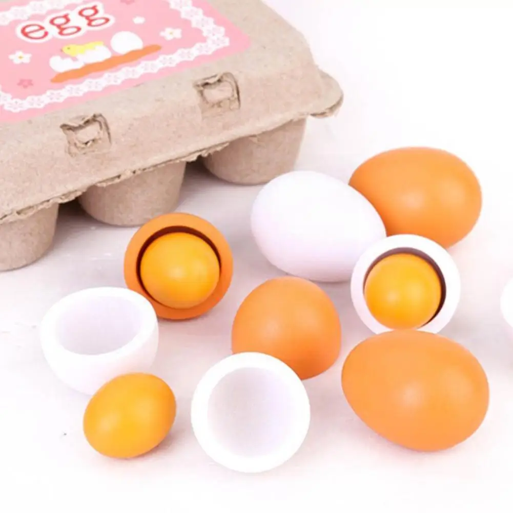

Boys Girls Wooden Eggs Pretend Play Toys Food Pretend House Toy Kitchen Play 6pcs Educational Y6L8