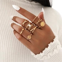hi man 8 pcsset mixed oval acrylic flower coin portrait wave ring women creative personality anniversary jewelry wholesale