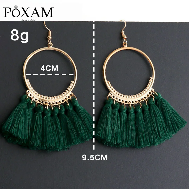 Type 1 POXAM, модные серьги с большими кисточками для женщин, красные, синие, желтые шелковые ткани, длинные висячие серьги с бахромой, Boho, свадебные массивные украшения - Окраска металла: Type 1