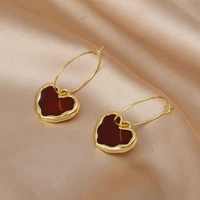 korea 2021 new fashion wine red love heart drop glaze earring simple trend net red women wild personality earrings party jewelry