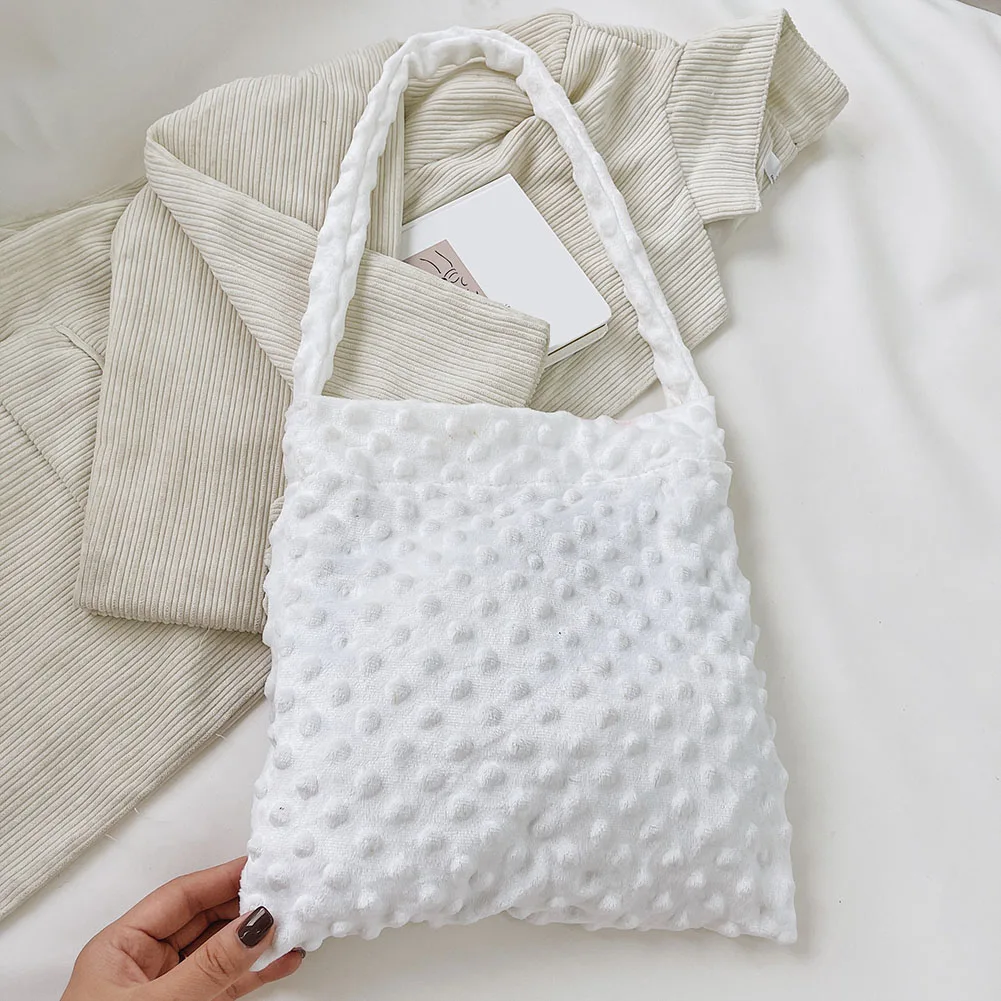 

Women Fashion Solid Color Shopping Bags Autumn Winter Plush Shoulder Square Bag Casual Large Capacity Tote Handbags with Badge