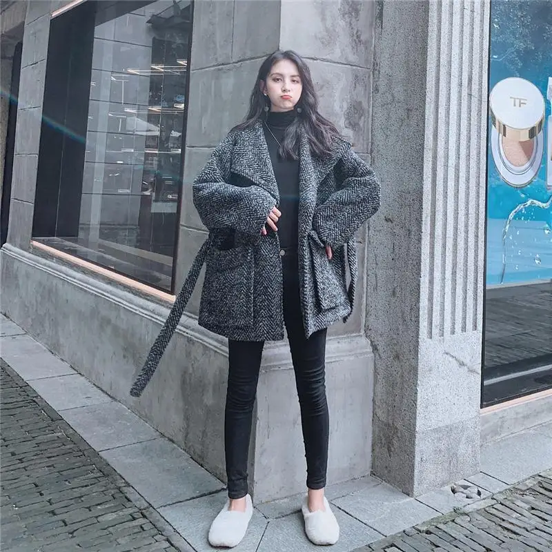 

Woolen Coat For Women 2021 Autumn And Winter New Youth Lapels Long Sleeve Solid Color Coat