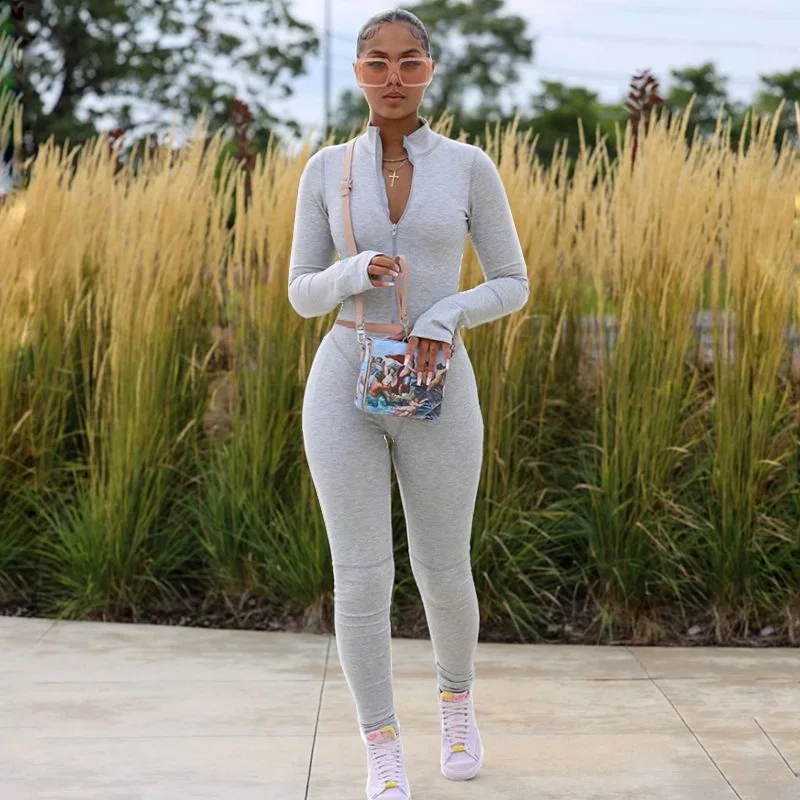

Autumn and Winter New Women's Fashion Collar Sexy Tight Sports Two-piece Set Crop Top Outfits Joggers Women Set