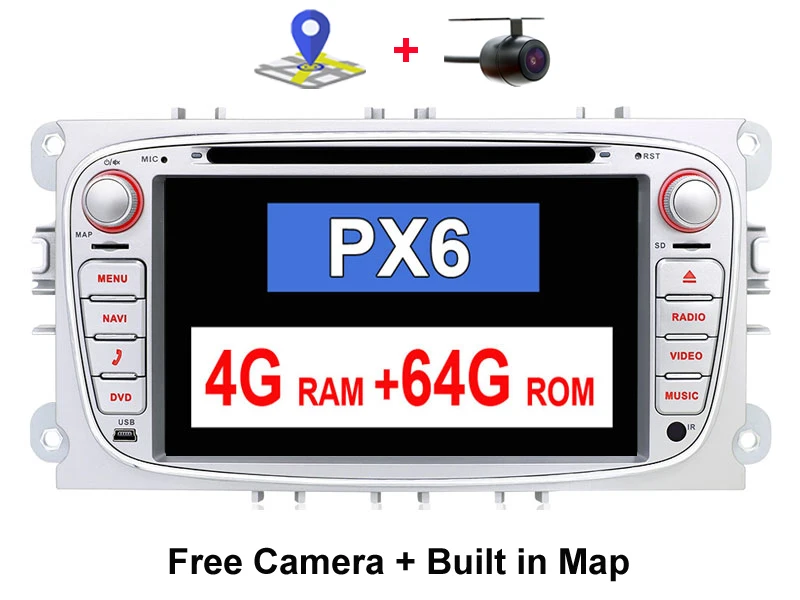 2 din Android 9,0 автомобильный DVD мультимедийный плеер gps Navi для Ford для Focus2 Mondeo Galaxy Wifi Аудио Радио Стерео головное устройство Canbus - Цвет: PX6 Silver 4G 64G