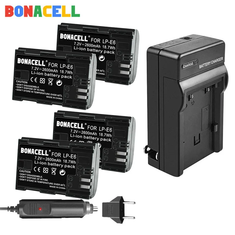 Bonacell LP-E6 LP E6 батареи + LCD двойное зарядное устройство для Canon 5D Mark II III 6D 7D 60D 60Da 70D 80D