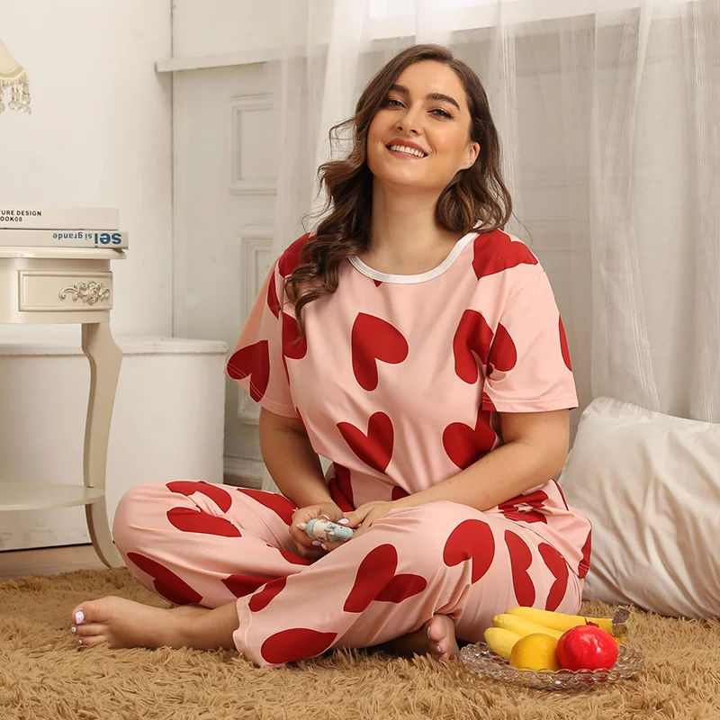 Wisalo летняя одежда размера плюс XL-4XL Женская милая Пижама с круглым вырезом и