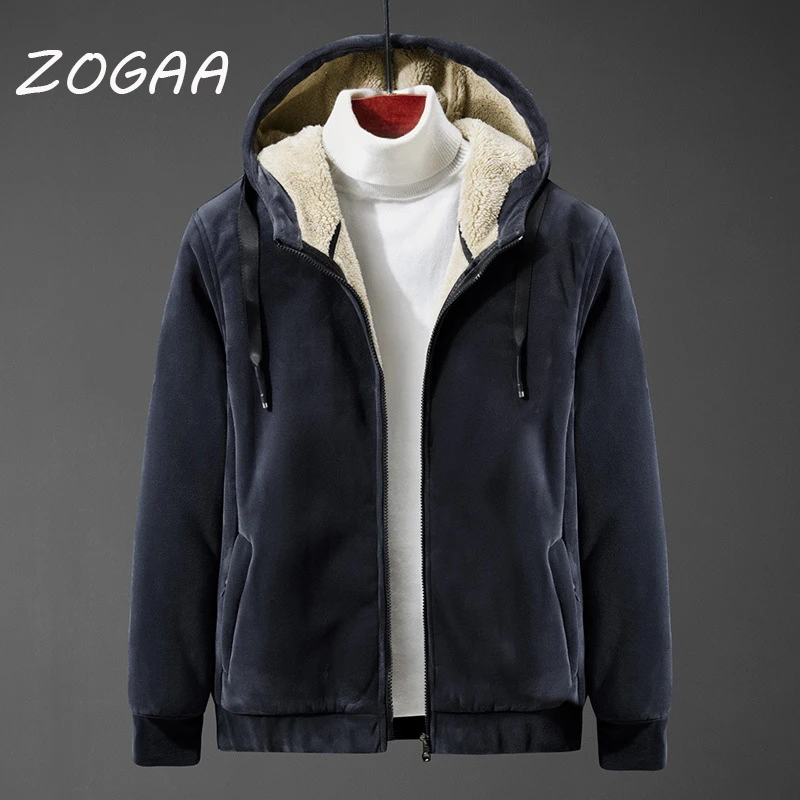 

ZOGAA Men's Hoodie Men's Casual Polar Fleece Solid Color Thickening Hoodie Sweatshirt Men Solid Cashmere Hoodie Lamb Wool Jacket