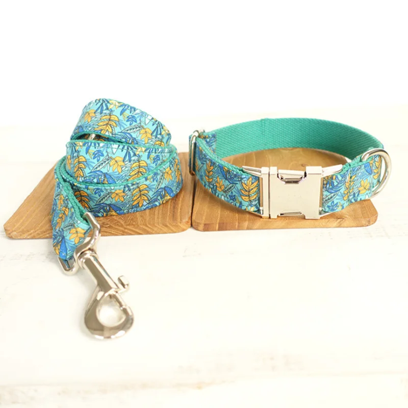 

Leaf Pattern Dog Collars Laser Engrave Pet Collar Botique Gift for Small Big Dogs Collar Lead Set Designer Handmade