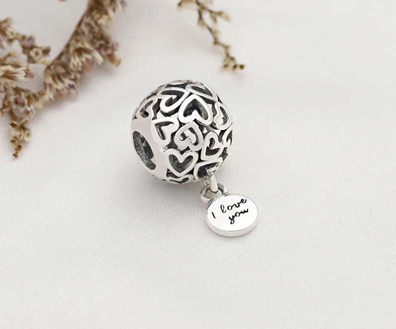 

Anomokay 100% 925 Sterling Silver Openwork Heart Round Charm Pendant for DIY Bracelet Necklace I Love You Letter Beads Jewelry
