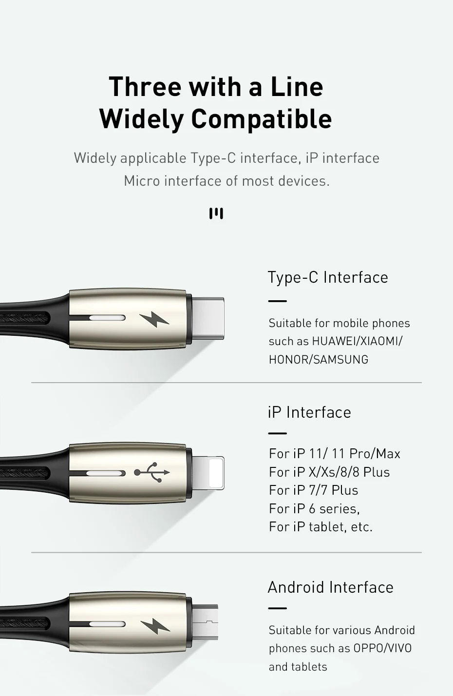 Baseus 3 в 1 USB кабель 3.5A Быстрая зарядка Micro type-C кабель USB для iphone кабель для iphone 11 XS SAMSUNG S10 huawei Mate20