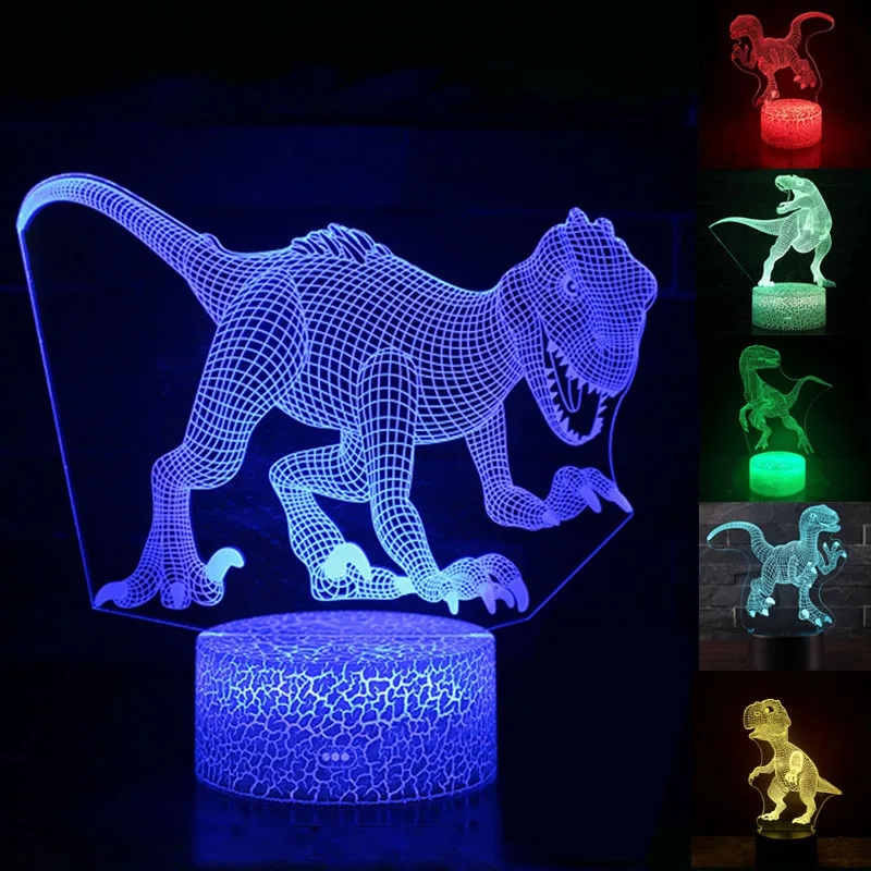 

Dinosaur 3D Illusion 7 Colors LED Touch Sleeping T-rex unicorn Animal Night Light baby room lamp Glow In The Dark Toy Kid Gift