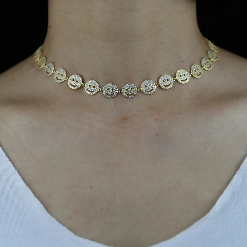2021 New Arrived Fashion Smile Face Charm Women Girl Jewelry Micro Pave 5A Cubic Zirconia CZ Dainty Choker Necklace | Украшения и