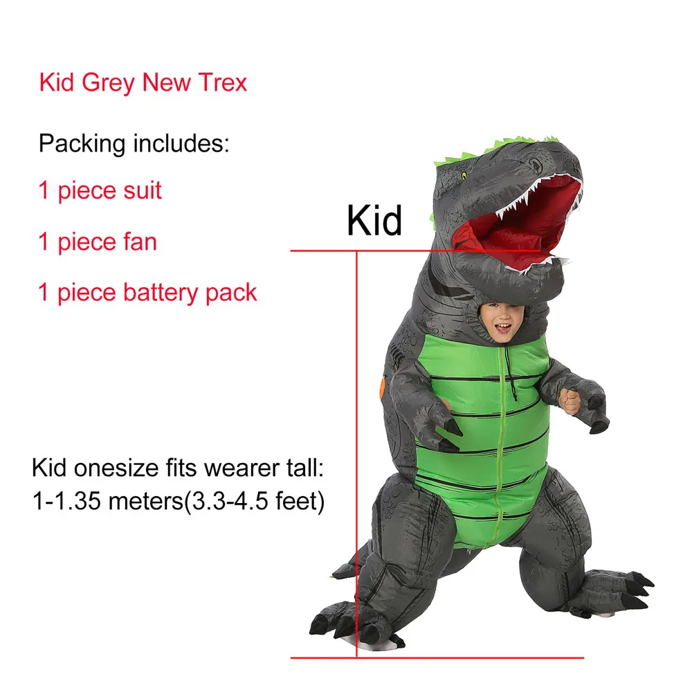Kid New Grey JYZCOS надувной костюм для детей и взрослых костюм динозавра нарядное платье динозавра из мультфильма костюм T-Rex карнавальный костюм - Цвет: Kid New Grey