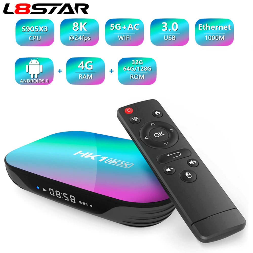 ТВ приставка L8star HK1 Android 9 0 4 + 128 ГБ 8K Amlogic S905X3 Bluetooth двойной Wi Fi 1080P 4K Youtube 32