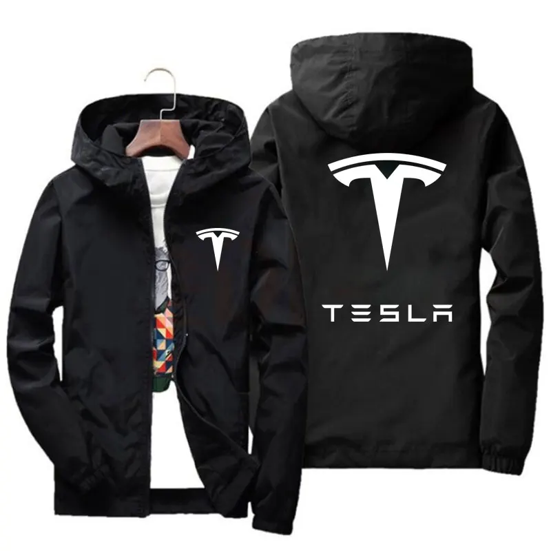 

summer new tesla men's jacket zipper loose hooded breathable sunscreen jacket casual sports retro cardigan cloak running