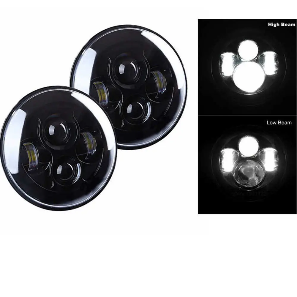 Black 40W Для Jeep Wrangler светодиодные фары 7 дюймов Круглый Высокий Низкий Луч DC 12 В 24 в фары для Lada 4x4 urban Niva suzuki samurai - Цвет: Black 40W