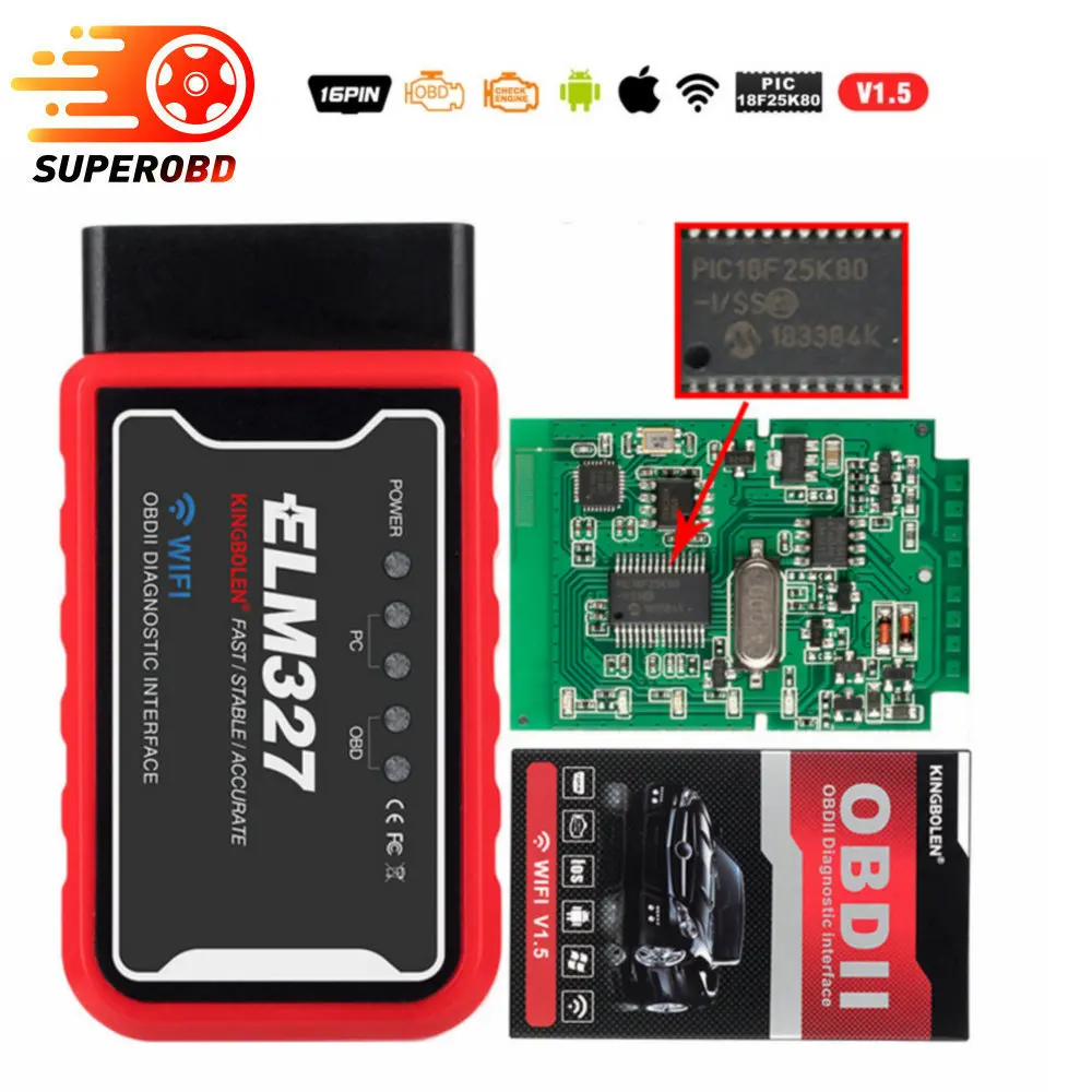 ELM327 WiFi Bluetooth V1.5 PIC18F25K80 чип OBDII диагностический инструмент для IPhone/Android/PC ELM 327 V 1,5 автоматический сканер крутящего момента OBD