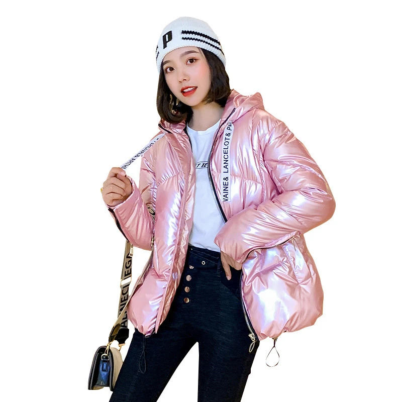 pink colour BOoDnarine/зимние женские пальто, черная яркая Глянцевая куртка-пуховик с капюшоном, утепленная пуховая хлопковая парка, короткая куртка для женщин - Цвет: pink colour