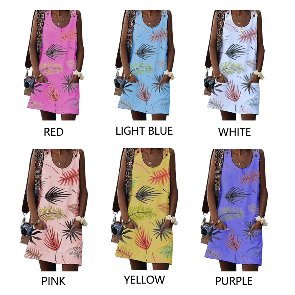 Мягкое домашнее повседневное женское платье без рукавов с принтом в виде листьев