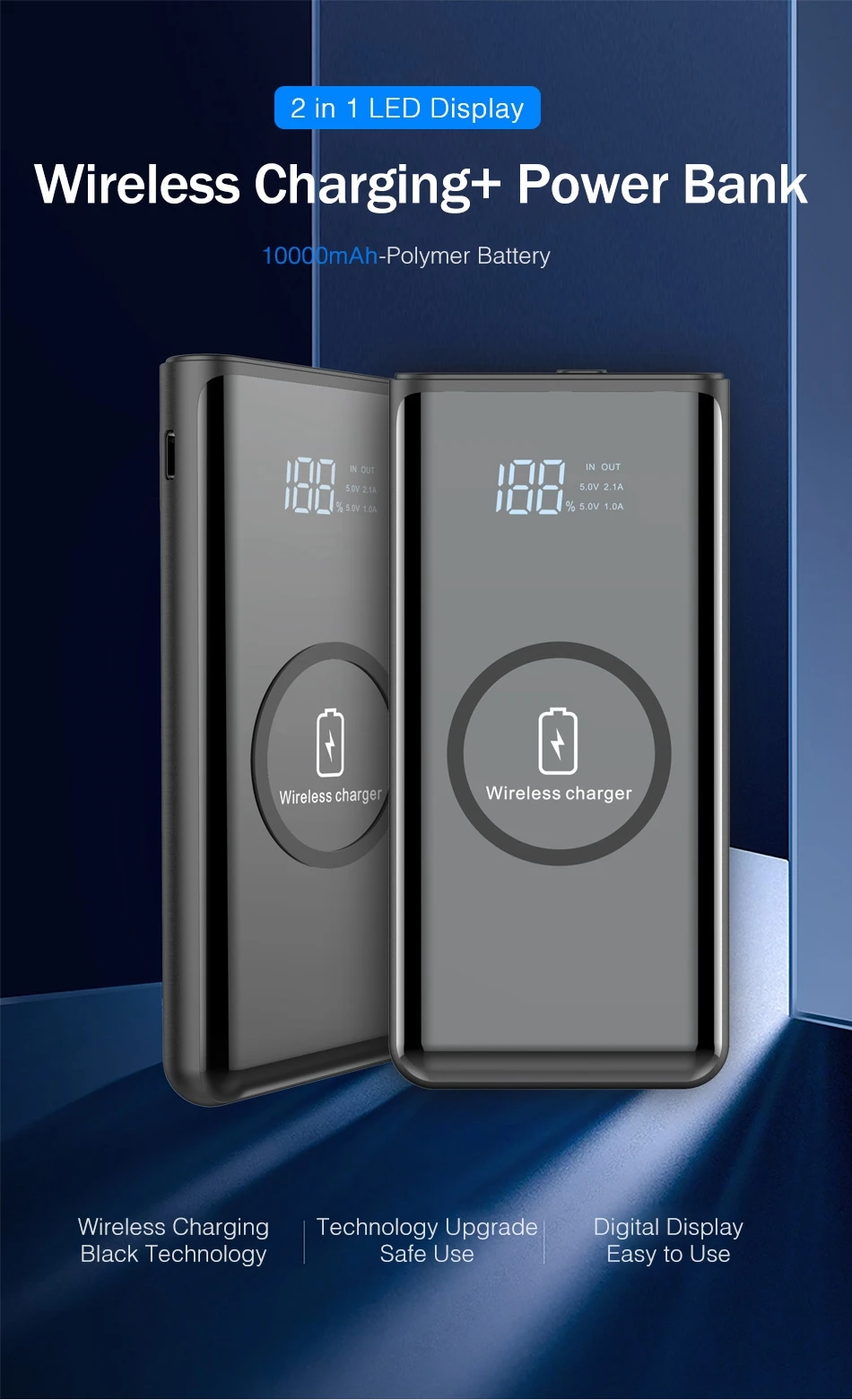 Беспроводной банк питания, YKZ 10000 mAh светодиодный индикатор питания дисплея банк 5W зарядное устройство с светодиодный свет Беспроводное зарядное устройство для iPhone samsung зарядное устройство s