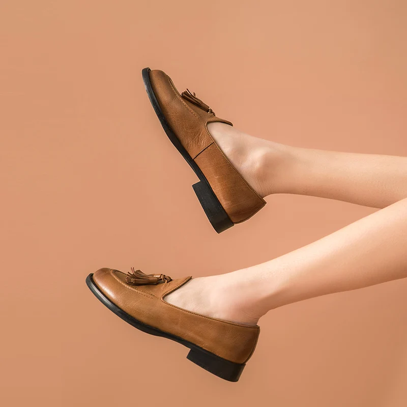 Мокасины женские демисезонные с круглым носком на плоской подошве|Обувь без