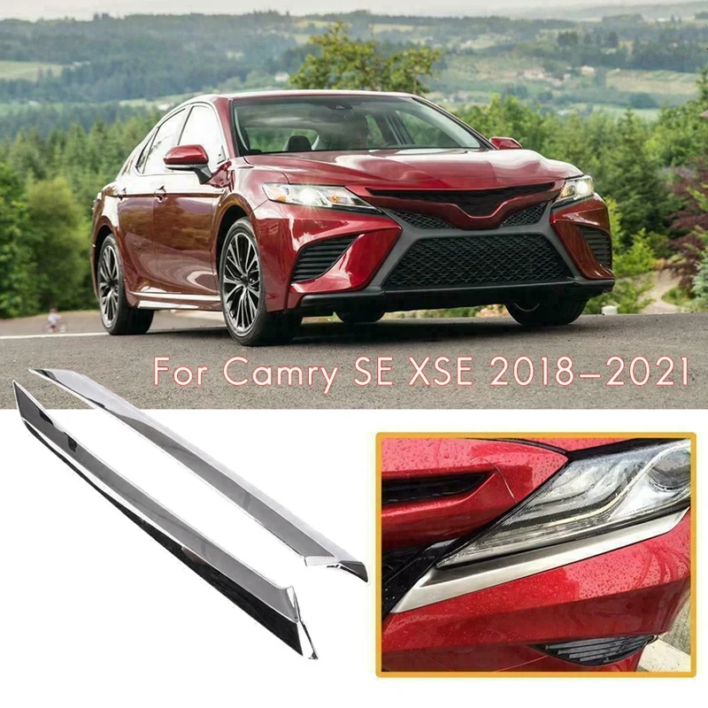 

Chrome Steel Headlight Eyelid Cover Head Light Eyebrow Molding Trim for Toyota Camry SE XSE 2018-2021 Accessories
