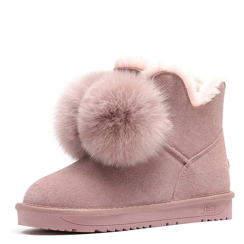 pink Minmclas/зимние сапоги из кожи с лисьим мехом; коллекция года; новые зимние теплые Нескользящие сапоги с четырехлистным клевером; хлопковая обувь - Цвет: pink