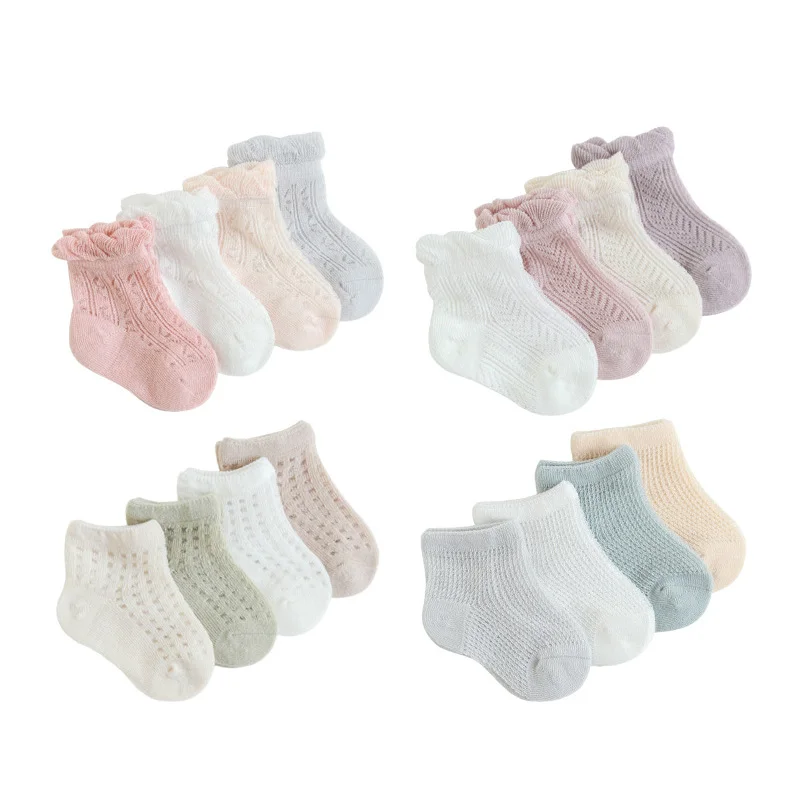 

4 pairs/lot Summer New baby girl boy socks lace ruffle Bow newborn bebe floor anti slip sox kids infantil clothes accessories