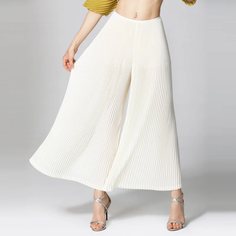 

Pants For Women 45-75kg 2020 Summer Elastic Loose Miyake Pleated Wide Leg Pants Solid Colour Large Size Trousers Ankle Length