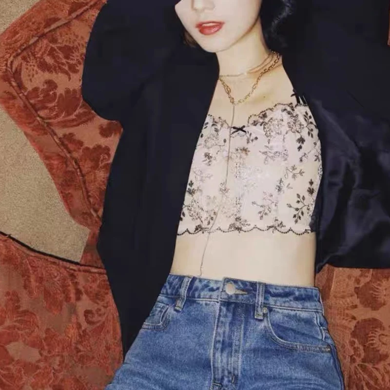 Ажурная кружевная Тюлевая майка новинка 2022 женские майки прозрачная