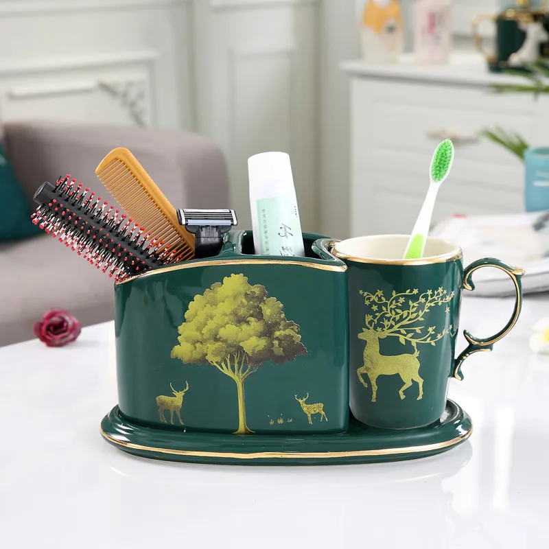 Керамический набор для мытья в ванную комнату держатель зубных щеток и чашка с