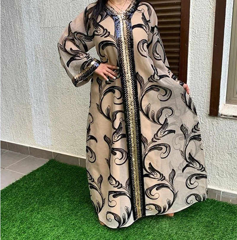 

Блестки границы Абая Дубай длинное платье для женщин с вышивкой с длинными рукавами на подкладке Мусульманский Исламский Халат арабских Ту...