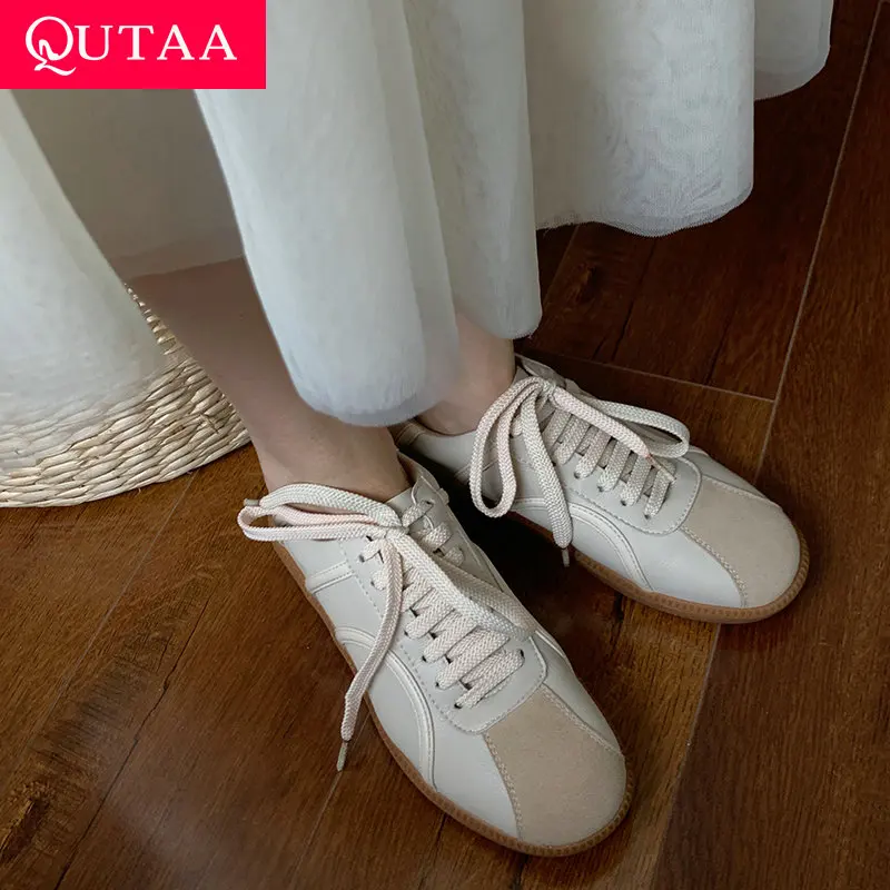 

QUTAA/Коллекция 2022 года; Сезон осень-зима; Женская обувь из натуральной кожи; Повседневные женские кроссовки на плоской подошве со шнуровкой и ...