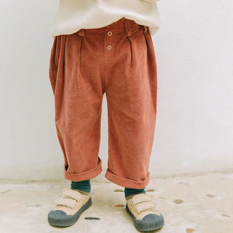 Autumn kids children solid color corduroy casual pants boys girls Grinding thicken trousers 1-6Y | Мать и ребенок