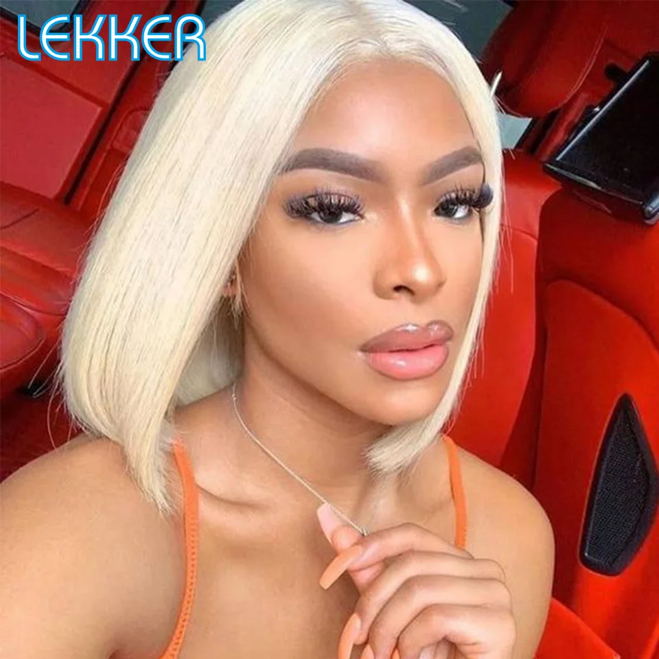 

Lekker 613 Straight Bob T Part Lace Front Human Hair Wig For Women Brazilian Remy Hair Pre Plucked Glueless Blonde Colored Wigs