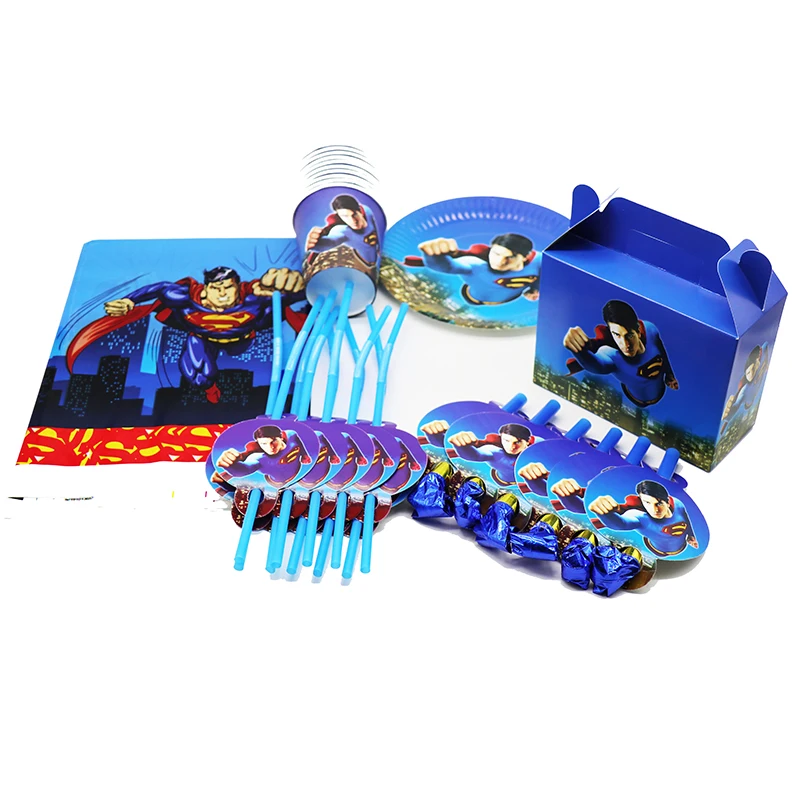 79 шт одноразовые столовые приборы Супермен скатерти с чашками тарелки и соломки