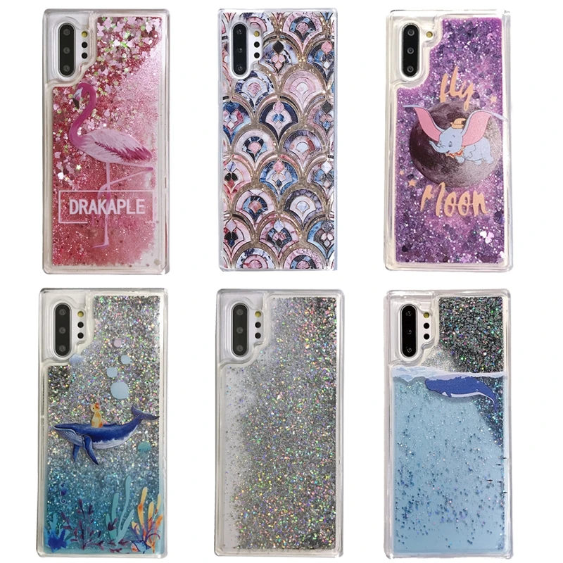 liquid glitter quicksand case on for Samsung Galaxy note 10 plus pro 9 8 5 flowing bling soft silicone back cover capa fundas |