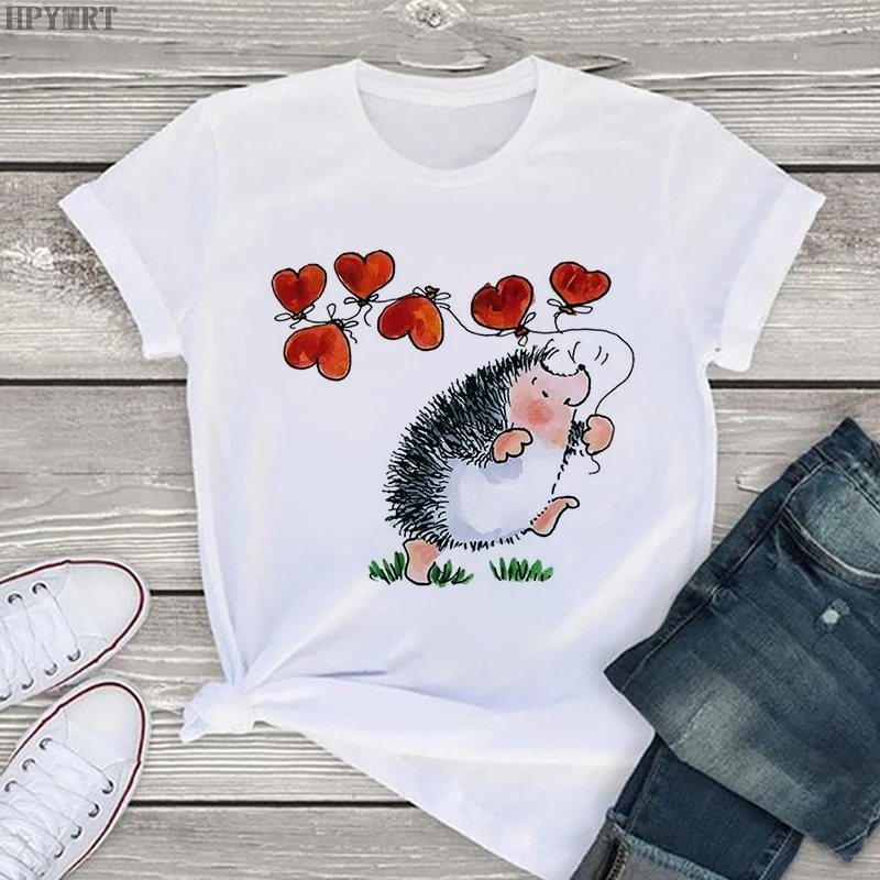 Футболка женская с принтом Ежик и Одуванчик модный топ коротким рукавом в стиле